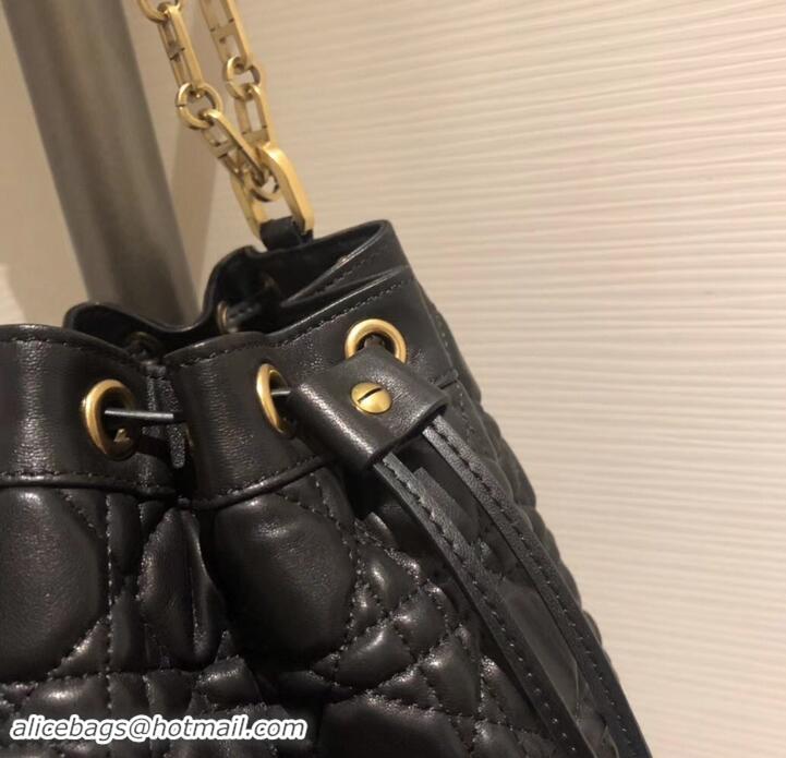 Luxury Discount Miss Dior Quilted Cannage Lambskin Drawstring Bucket Bag 500815 Black 2019