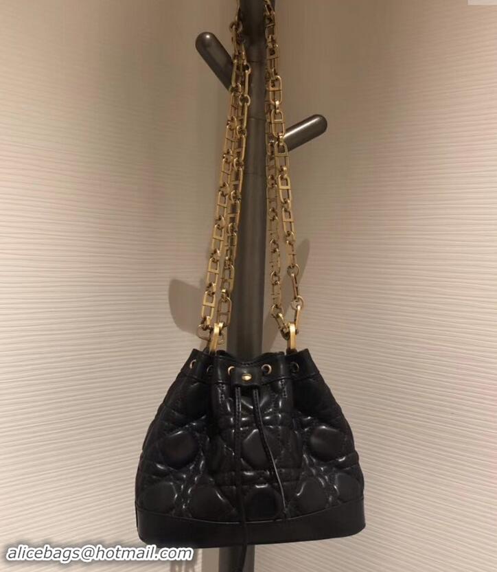 Luxury Miss Dior Quilted Cannage Lambskin Drawstring Bucket Mini Bag 500816 Black 2019