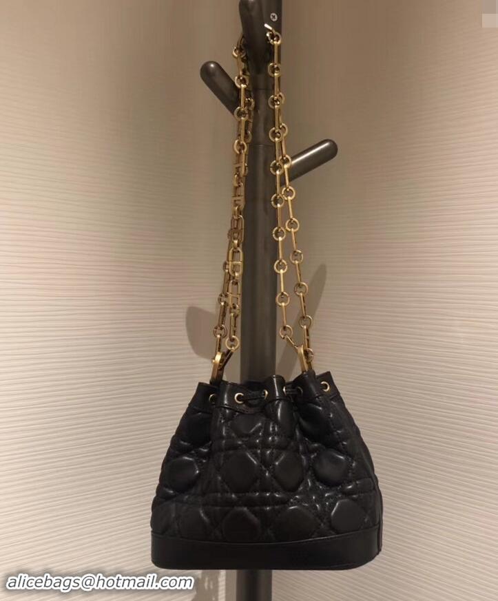 Luxury Miss Dior Quilted Cannage Lambskin Drawstring Bucket Mini Bag 500816 Black 2019