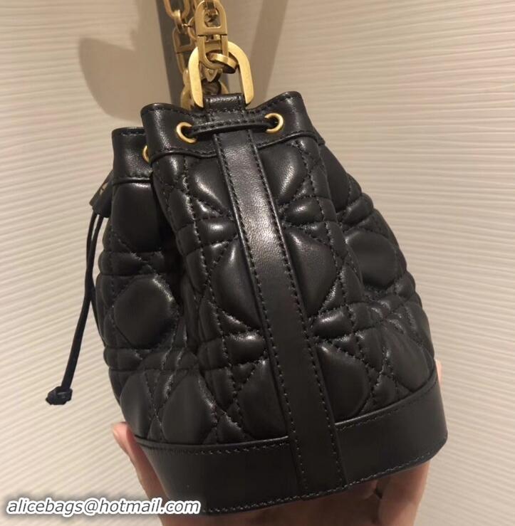 Luxury Miss Dior Quilted Cannage Lambskin Drawstring Bucket Mini Bag 500816 Black 2019