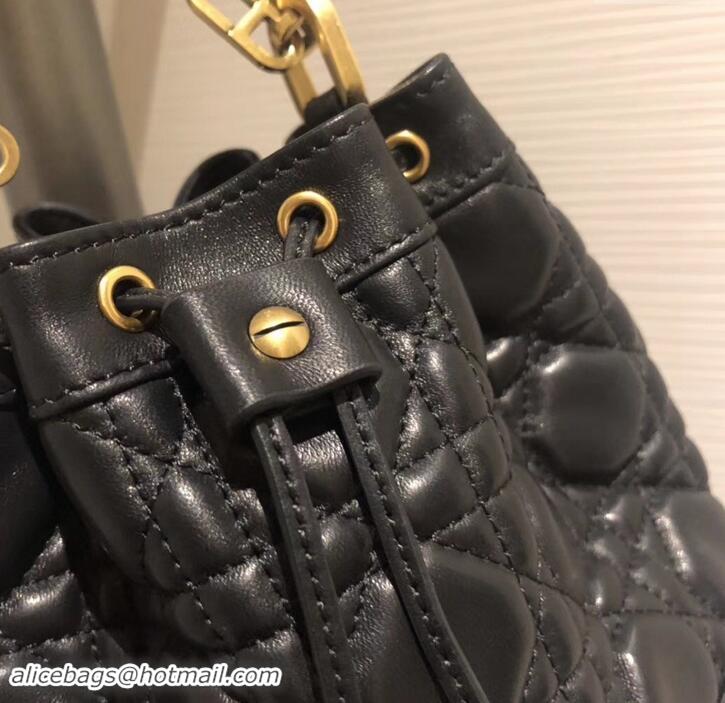 Luxury Miss Dior Quilted Cannage Lambskin Drawstring Bucket Mini Bag 500816 Black 2019