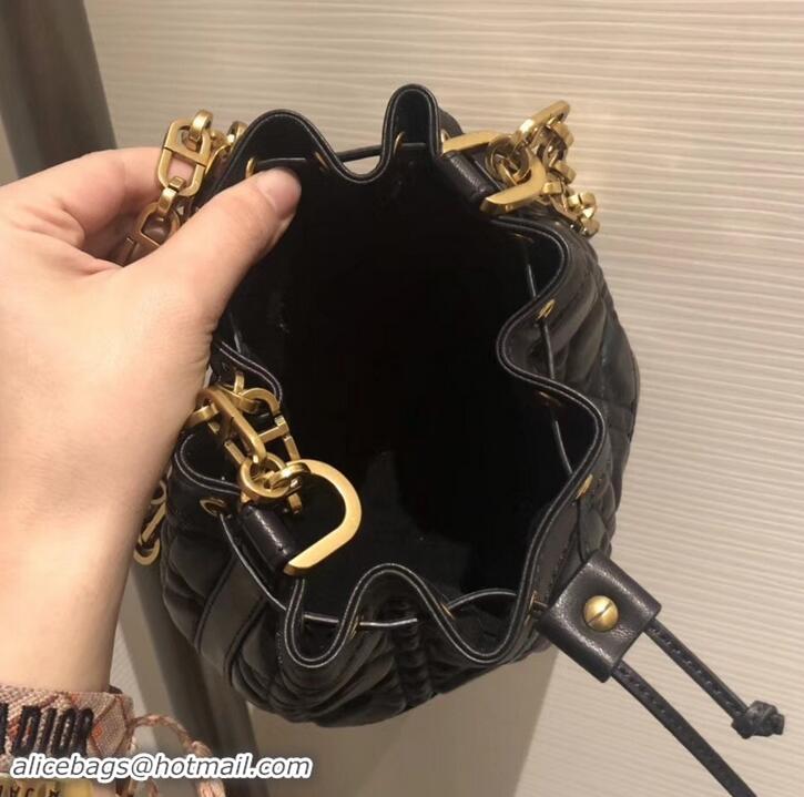 Luxury Miss Dior Quilted Cannage Lambskin Drawstring Bucket Mini Bag 500816 Black 2019