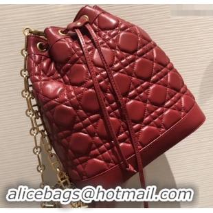 Good Quality Miss Dior Quilted Cannage Lambskin Drawstring Bucket Bag 500815 Red 2019