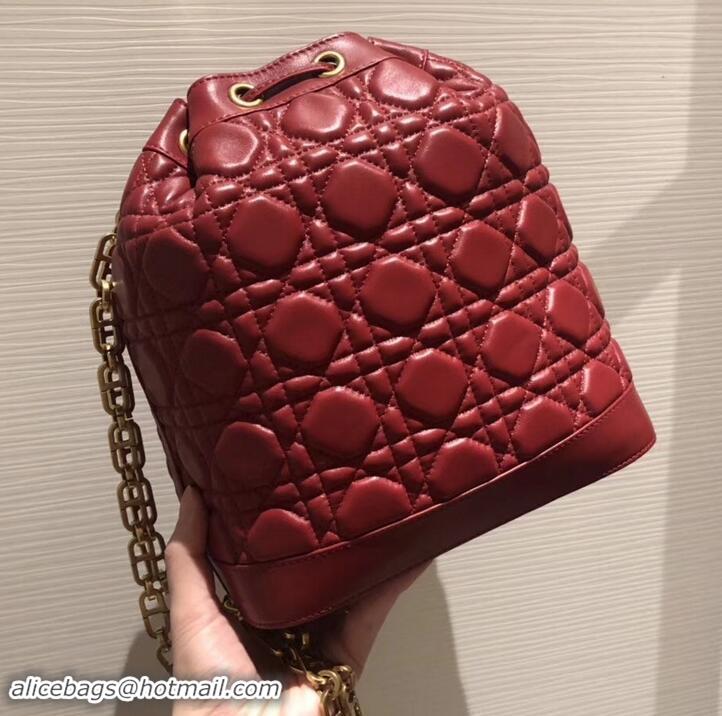 Good Quality Miss Dior Quilted Cannage Lambskin Drawstring Bucket Bag 500815 Red 2019