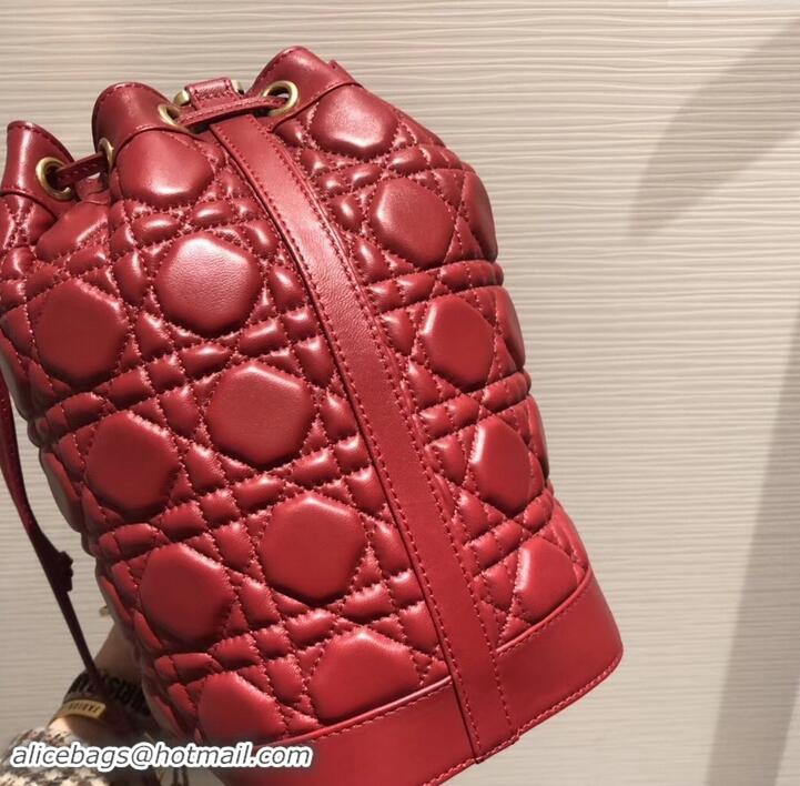 Good Quality Miss Dior Quilted Cannage Lambskin Drawstring Bucket Bag 500815 Red 2019