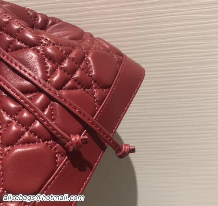 Good Quality Miss Dior Quilted Cannage Lambskin Drawstring Bucket Bag 500815 Red 2019