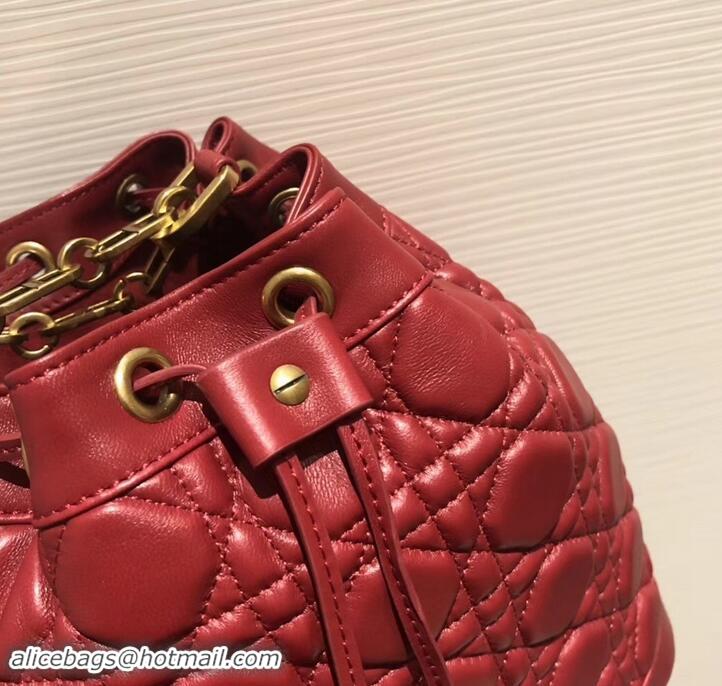 Good Quality Miss Dior Quilted Cannage Lambskin Drawstring Bucket Bag 500815 Red 2019