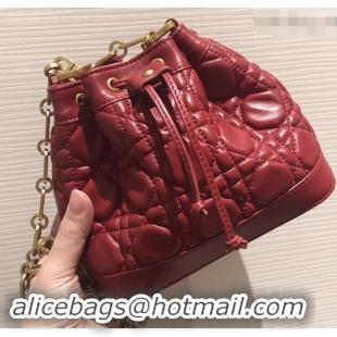 Fashion Luxury Miss Dior Quilted Cannage Lambskin Drawstring Bucket Mini Bag 500816 Red 2019