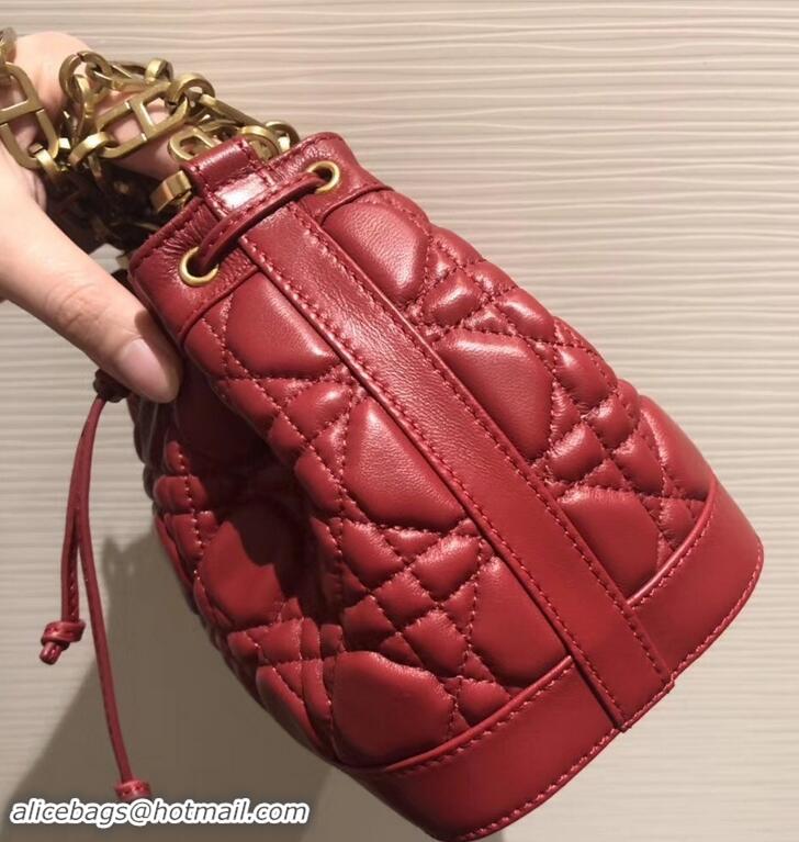 Fashion Luxury Miss Dior Quilted Cannage Lambskin Drawstring Bucket Mini Bag 500816 Red 2019