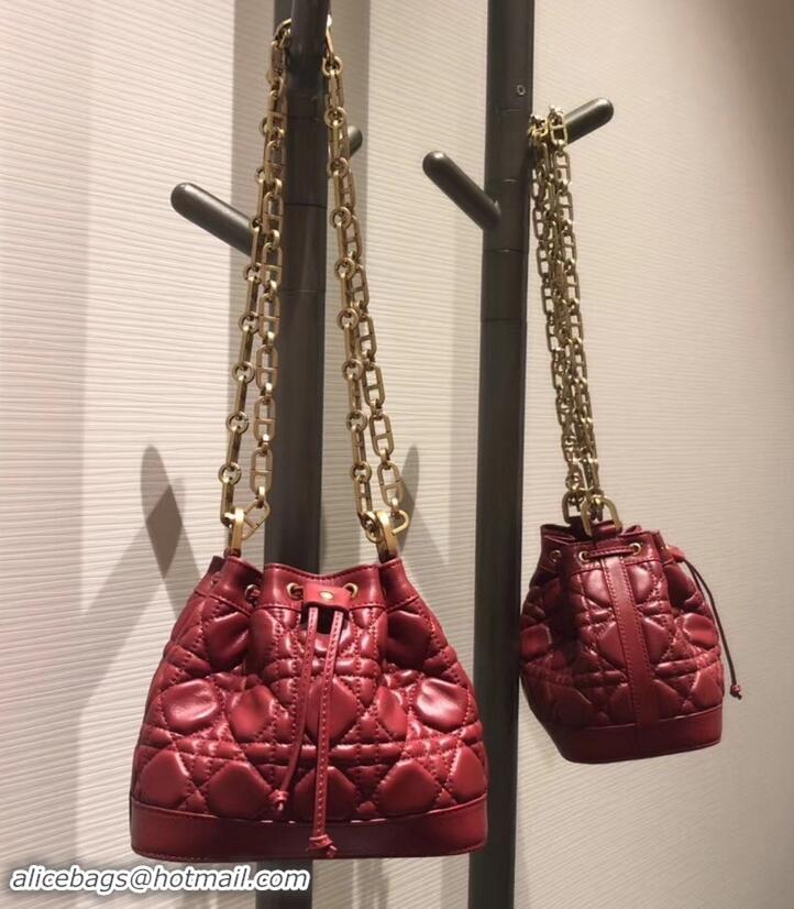 Fashion Luxury Miss Dior Quilted Cannage Lambskin Drawstring Bucket Mini Bag 500816 Red 2019