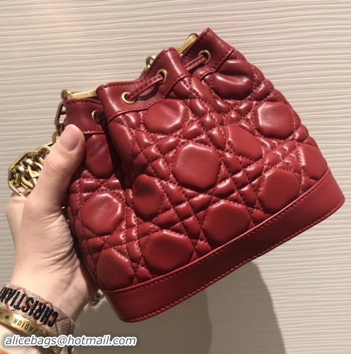 Fashion Luxury Miss Dior Quilted Cannage Lambskin Drawstring Bucket Mini Bag 500816 Red 2019