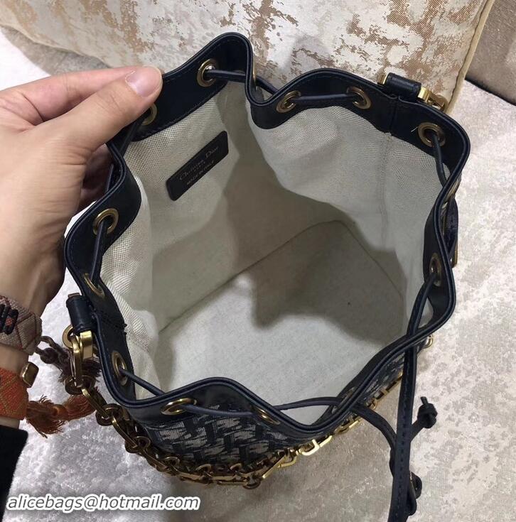 Sophisticated Miss Dior Oblique Canvas Drawstring Bucket Bag 500817 Blue 2019