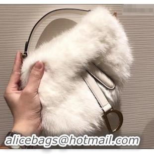 Stylish Dior Mink Fur Mini Saddle Bag 500818 White 2019