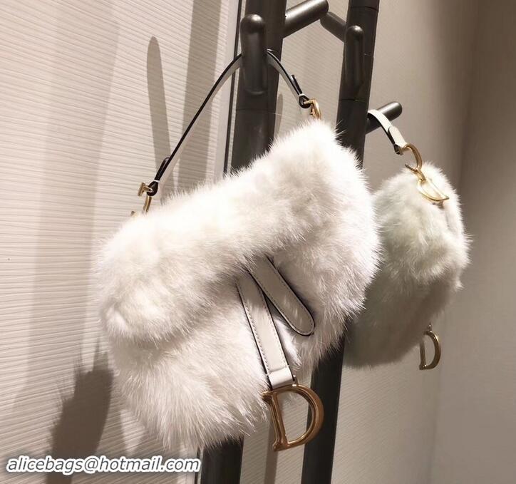 Stylish Dior Mink Fur Mini Saddle Bag 500818 White 2019