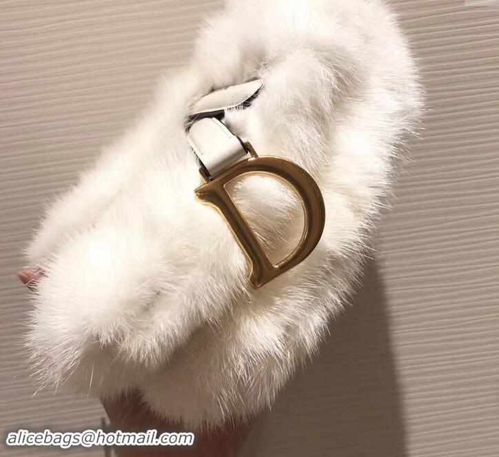 Stylish Dior Mink Fur Mini Saddle Bag 500818 White 2019