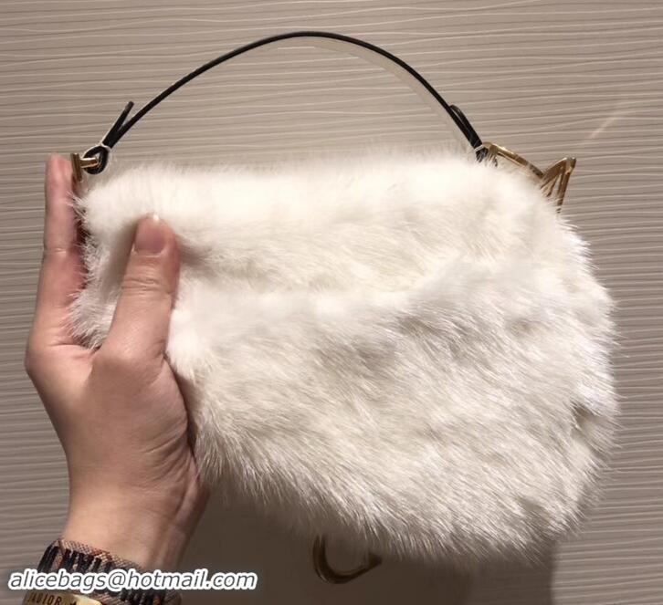 Stylish Dior Mink Fur Mini Saddle Bag 500818 White 2019