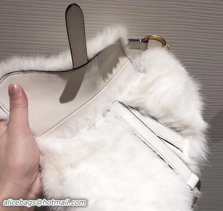 Stylish Dior Mink Fur Mini Saddle Bag 500818 White 2019