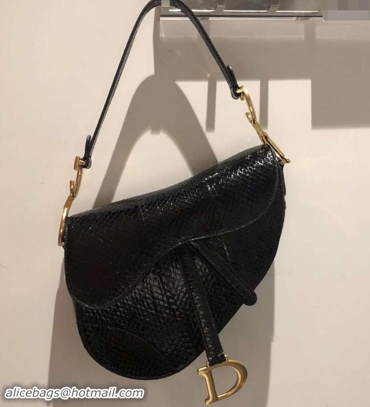 Shoulder Carry Dior Python Saddle Bag 500819 Black 2019