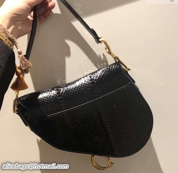 Shoulder Carry Dior Python Saddle Bag 500819 Black 2019