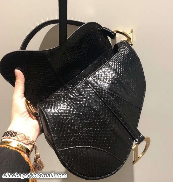 Shoulder Carry Dior Python Saddle Bag 500819 Black 2019