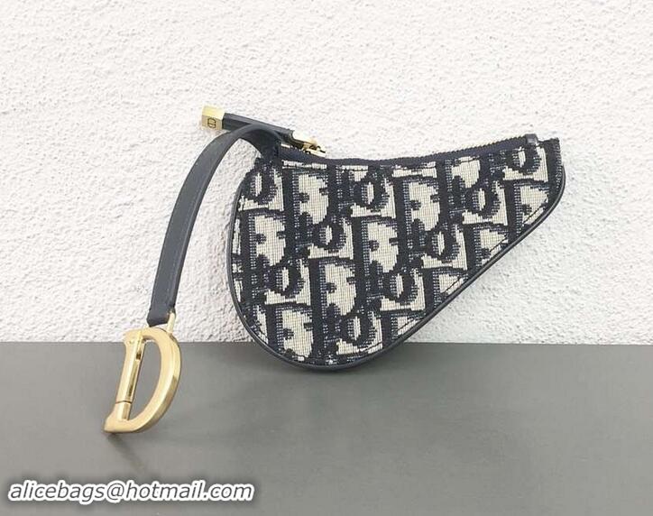 Top Grade Dior Oblique Jacquard Canvas Saddle Zipped Purse 500821 Blue 2019