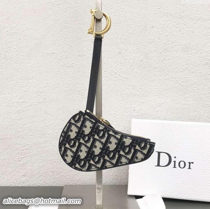 Top Grade Dior Oblique Jacquard Canvas Saddle Zipped Purse 500821 Blue 2019