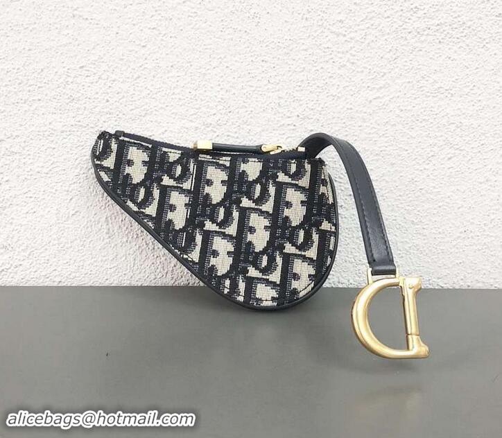 Top Grade Dior Oblique Jacquard Canvas Saddle Zipped Purse 500821 Blue 2019