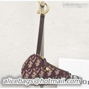 Good Quality Dior Oblique Jacquard Canvas Saddle Zipped Purse 500821 Burgundy 2019