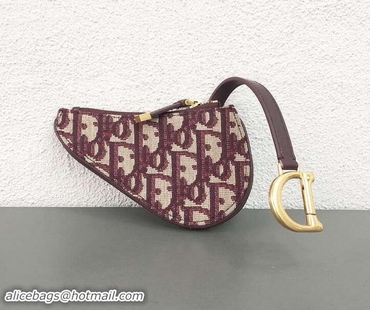 Good Quality Dior Oblique Jacquard Canvas Saddle Zipped Purse 500821 Burgundy 2019