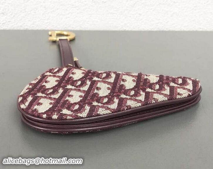 Good Quality Dior Oblique Jacquard Canvas Saddle Zipped Purse 500821 Burgundy 2019