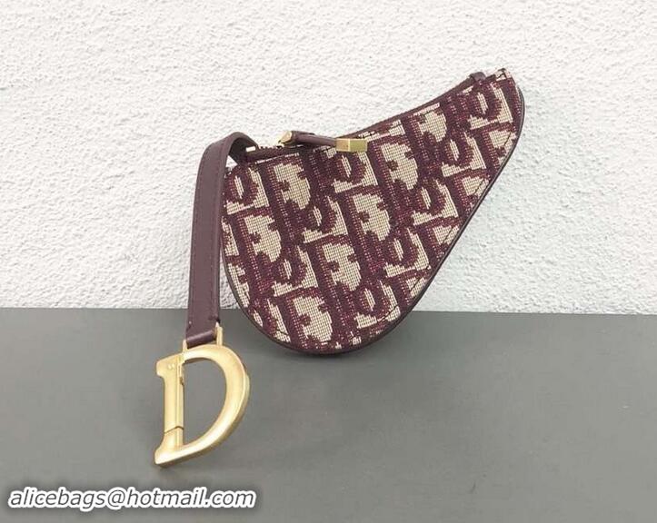 Good Quality Dior Oblique Jacquard Canvas Saddle Zipped Purse 500821 Burgundy 2019