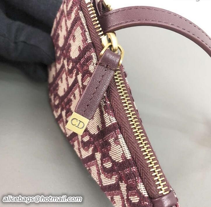 Good Quality Dior Oblique Jacquard Canvas Saddle Zipped Purse 500821 Burgundy 2019