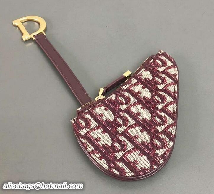 Good Quality Dior Oblique Jacquard Canvas Saddle Zipped Purse 500821 Burgundy 2019