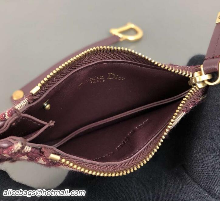 Good Quality Dior Oblique Jacquard Canvas Saddle Zipped Purse 500821 Burgundy 2019