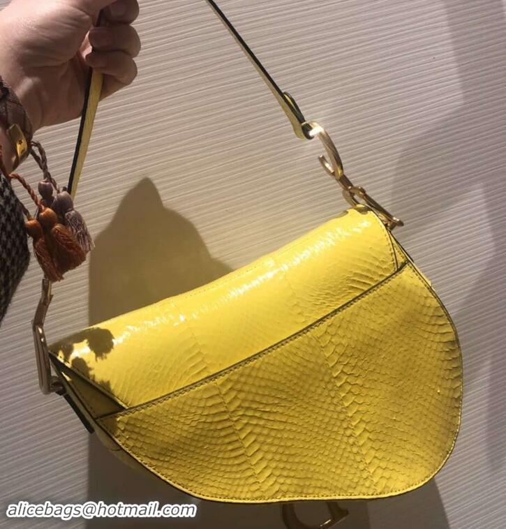 Good Product Dior Python Saddle Bag 500822 Yellow 2019