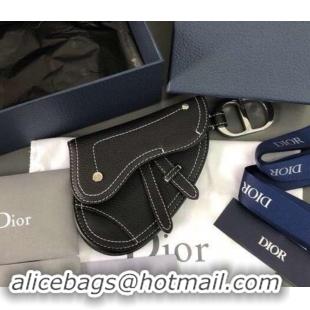 Stylish Dior Grained Calfskin Key Ring Saddle Zipped Purse 500828 Black 2019