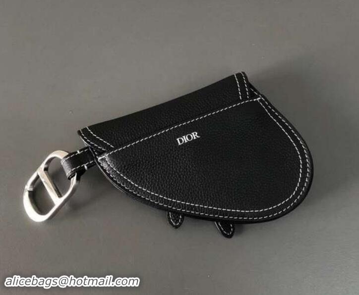 Stylish Dior Grained Calfskin Key Ring Saddle Zipped Purse 500828 Black 2019