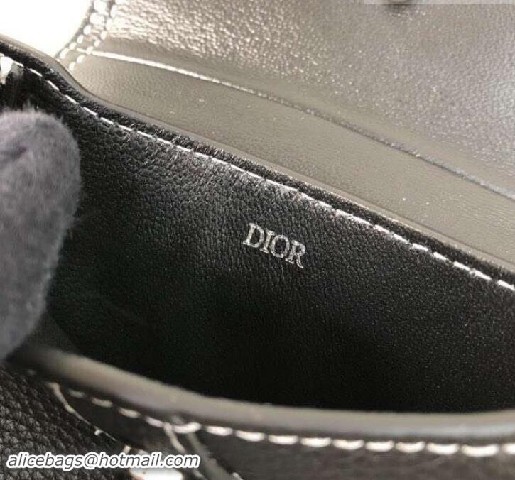 Stylish Dior Grained Calfskin Key Ring Saddle Zipped Purse 500828 Black 2019