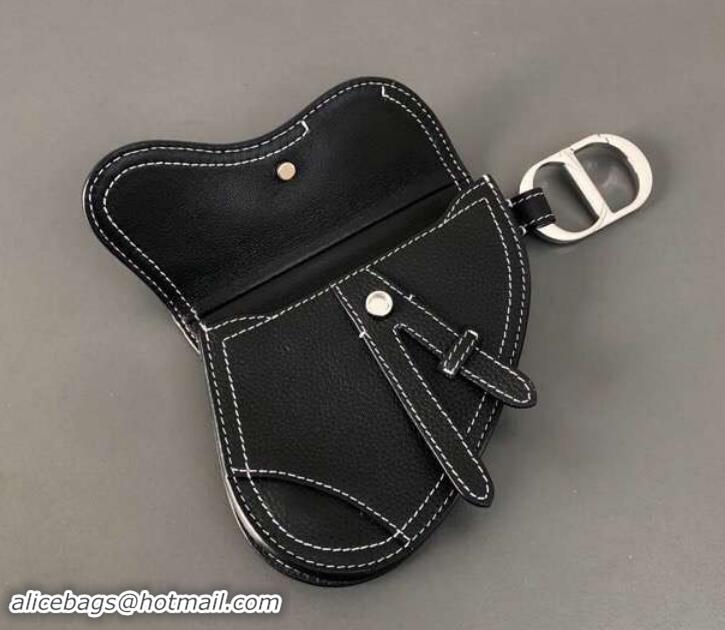 Stylish Dior Grained Calfskin Key Ring Saddle Zipped Purse 500828 Black 2019