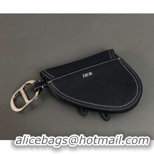 Stylish Dior Grained Calfskin Key Ring Saddle Zipped Purse 500828 Navy Blue 2019