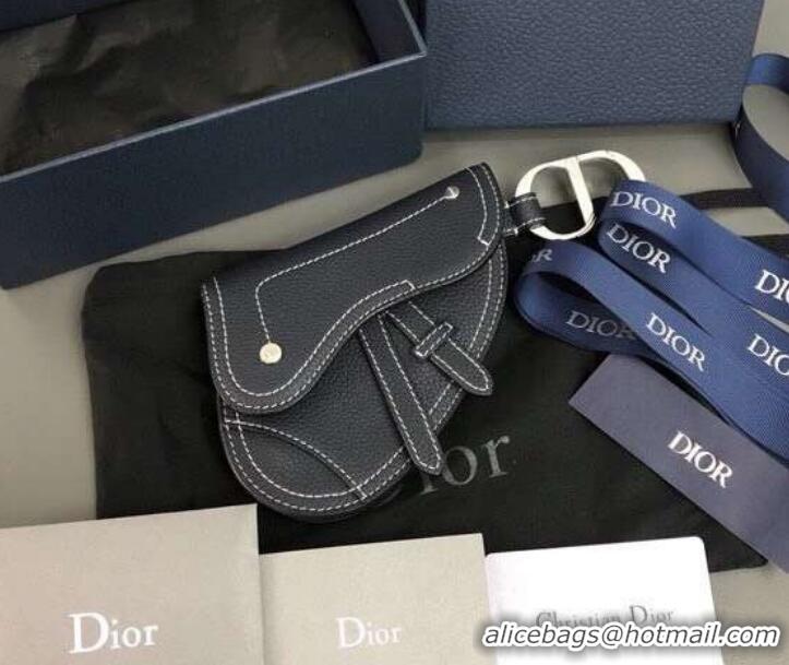 Stylish Dior Grained Calfskin Key Ring Saddle Zipped Purse 500828 Navy Blue 2019