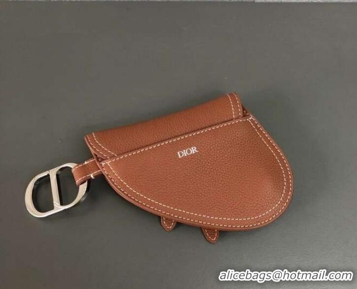 Fashion Dior Grained Calfskin Key Ring Saddle Zipped Purse 500828 Brown 2019