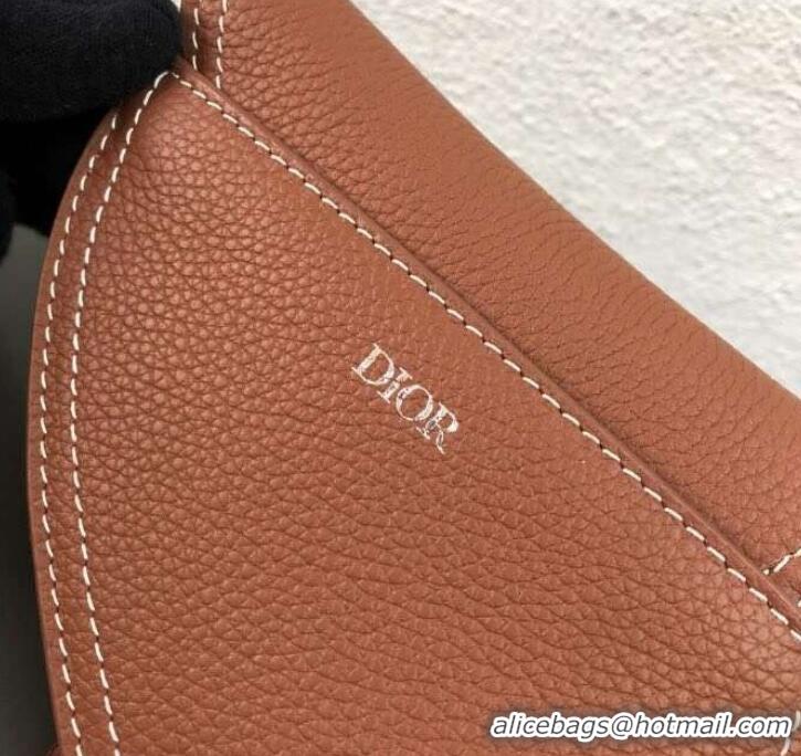 Fashion Dior Grained Calfskin Key Ring Saddle Zipped Purse 500828 Brown 2019