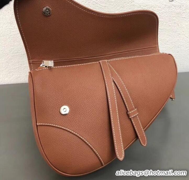 Top Design Dior Grained Calfskin Saddle Shoulder Belt Bag 500830 Brown 2019