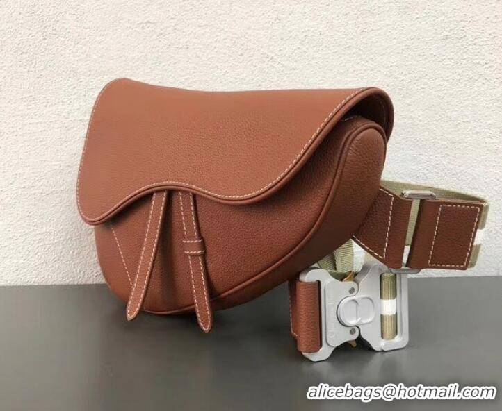 Top Design Dior Grained Calfskin Saddle Shoulder Belt Bag 500830 Brown 2019