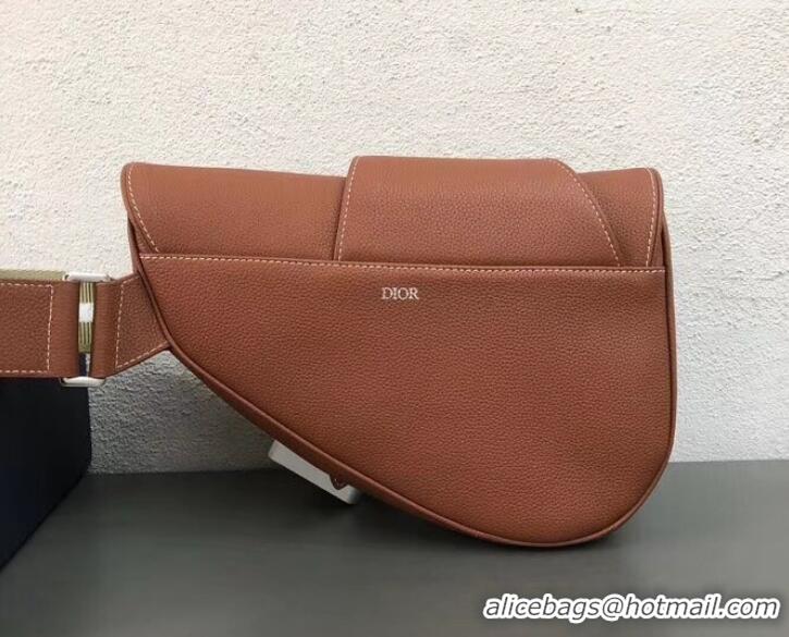 Top Design Dior Grained Calfskin Saddle Shoulder Belt Bag 500830 Brown 2019