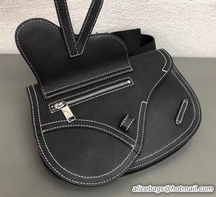 Discount Dior DIOR X KAWS Grained Calfskin Pouch Saddle Shoulder Bag 500831 Black 2019