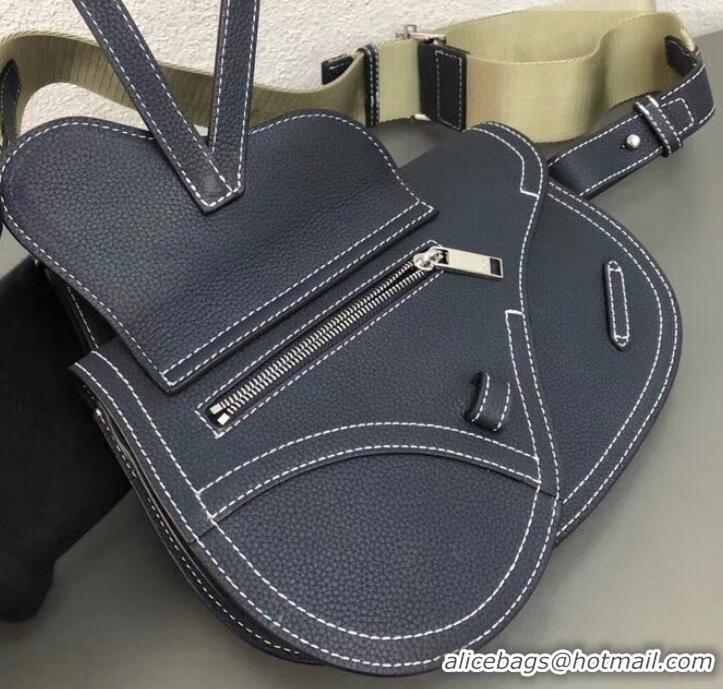 Low Cost Dior DIOR X KAWS Grained Calfskin Pouch Saddle Shoulder Bag 500831 Navy Blue 2019