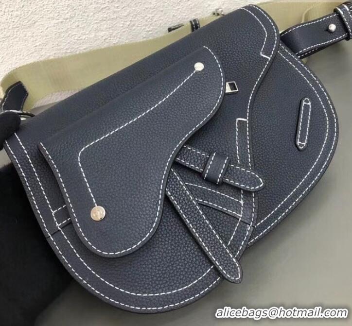 Low Cost Dior DIOR X KAWS Grained Calfskin Pouch Saddle Shoulder Bag 500831 Navy Blue 2019