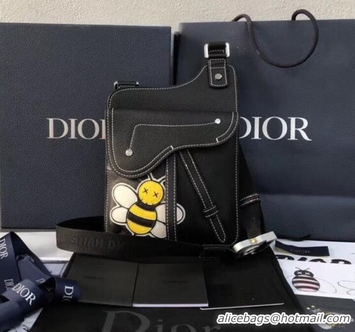 Best Luxury Dior Grained Calfskin Saddle Messenger Bag DIOR x KAWS 500834 Black 2019